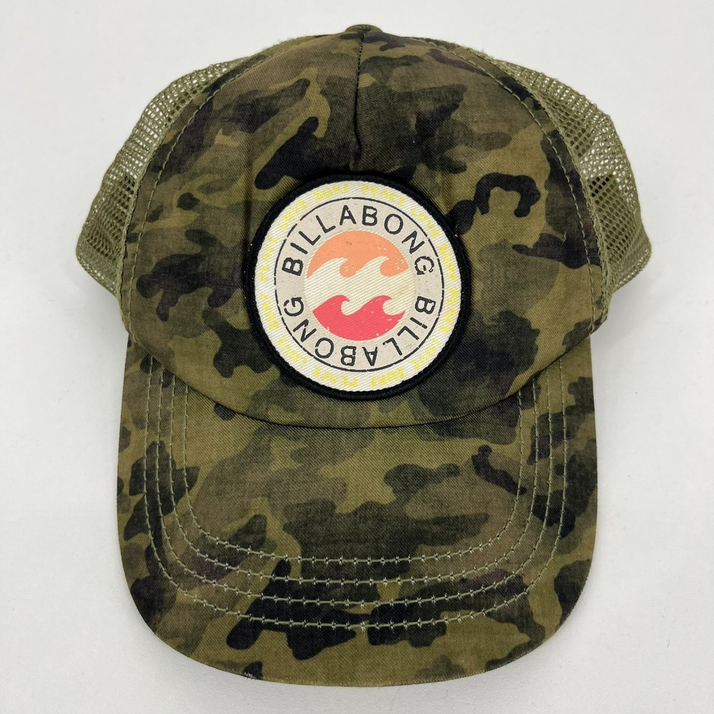 Billabong Camo Trucker Hat Snapback Mesh Cap Green Camouflage Womens